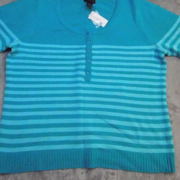 Lane Bryant Sweater Womens 18/20 Teal Blue Striped Casual Plus Size 1/4 Button - Picture 9 of 14